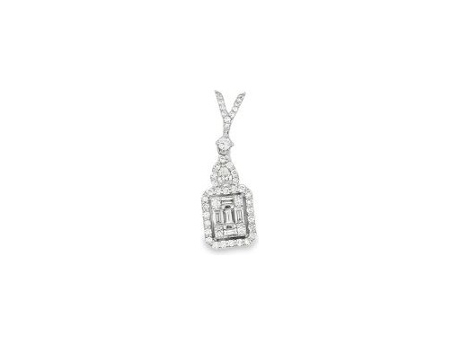 18K White Gold Pendant with Baguette, Round, and Pear-Cut Natural Diamonds